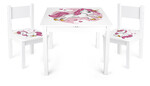 Table et 2 chaises enfant couleur blanche Motif: Lovely Licorne