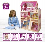 Grande maison de poupée en bois + quatre poupées + LED