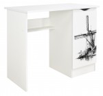 Bureau blanc avec étagère ROMA /motif Moulin/