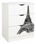 Commode blanche avec les tiroirs ROMA /motif Tour Eiffel/