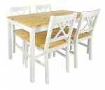 Table en pin avec 4 chaises en bois - Blanc-Pine 