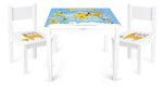 Table et 2 chaises enfant couleur blanc motif Carte du Monde