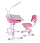 Bureau Ergonomique Réglable Avec la Chaise Et une Lampe Pour Enfants Rose