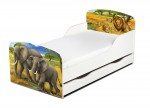 Moderne Lit d'Enfant Toddler en bois avec un matelas et un tiroir Éléphants et Lions