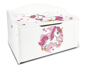 Coffre XL à jouets blanc en bois Lovely Licorne