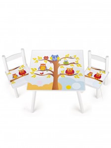 Table et 2 chaises enfant motif hiboux 