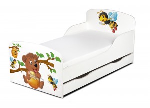 Moderne Lit d'Enfant Toddler avec matelas et un tiroir Ours et Abeilles