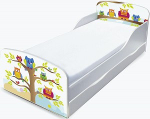 Lit d'enfants motif Hiboux avec des tiroirs et matelas