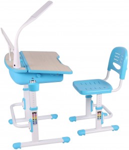 Bureau Ergonomique Réglable Avec la Chaise Et une Lampe Pour Enfants Bleu