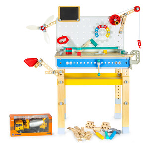 Ensemble Camion Toupie Jaune et Atelier de Bricolage Créatif - Le Kit Parfait pour les Petits Constructeurs !