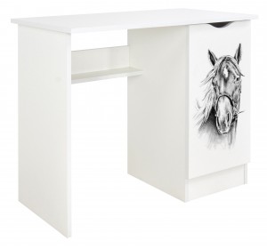 Bureau blanc avec étagère ROMA /motif Cheval en face/