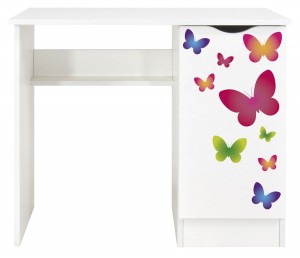 Bureau blanc avec étagère Roma /motif Papillons/