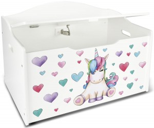 Coffre XL à jouets en bois motif: La Licorne