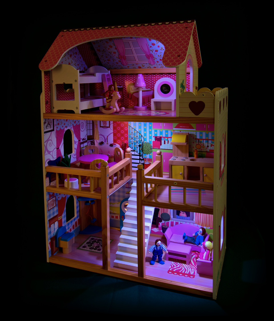 Infantastic® xxl maison de poupée en bois - avec lumières led, 60,5 x 71 x  32,5 cm, 3 étages, grande, meubles et accessoires inclus (16 pièces), pour  poupée de 13 cm - maison de rêve, dollhouse - Conforama
